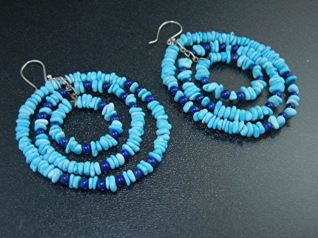 Navajo Turquoise Sterling Silver & Lapis Earrings
