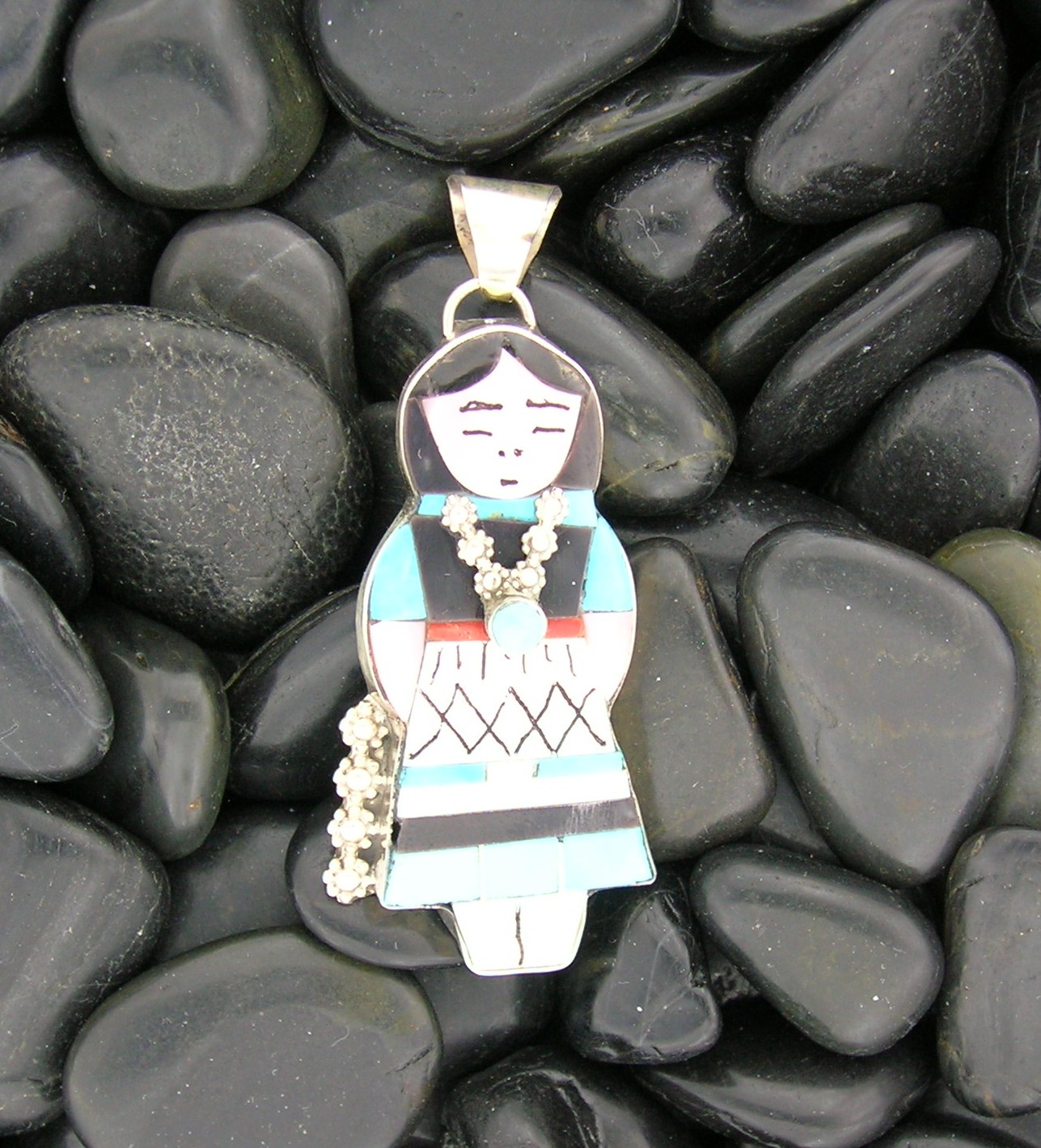 Native American Sterling Silver Zuni Turquoise Onyx Cor
