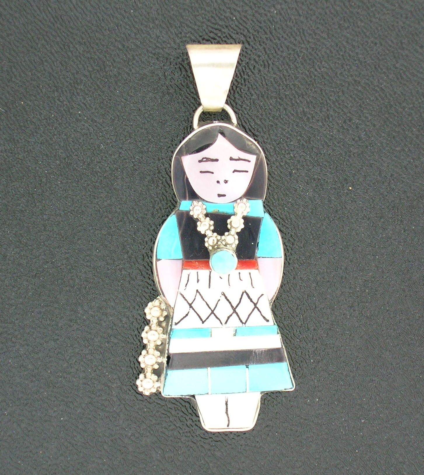 Native American Sterling Silver Zuni Turquoise Onyx Cor