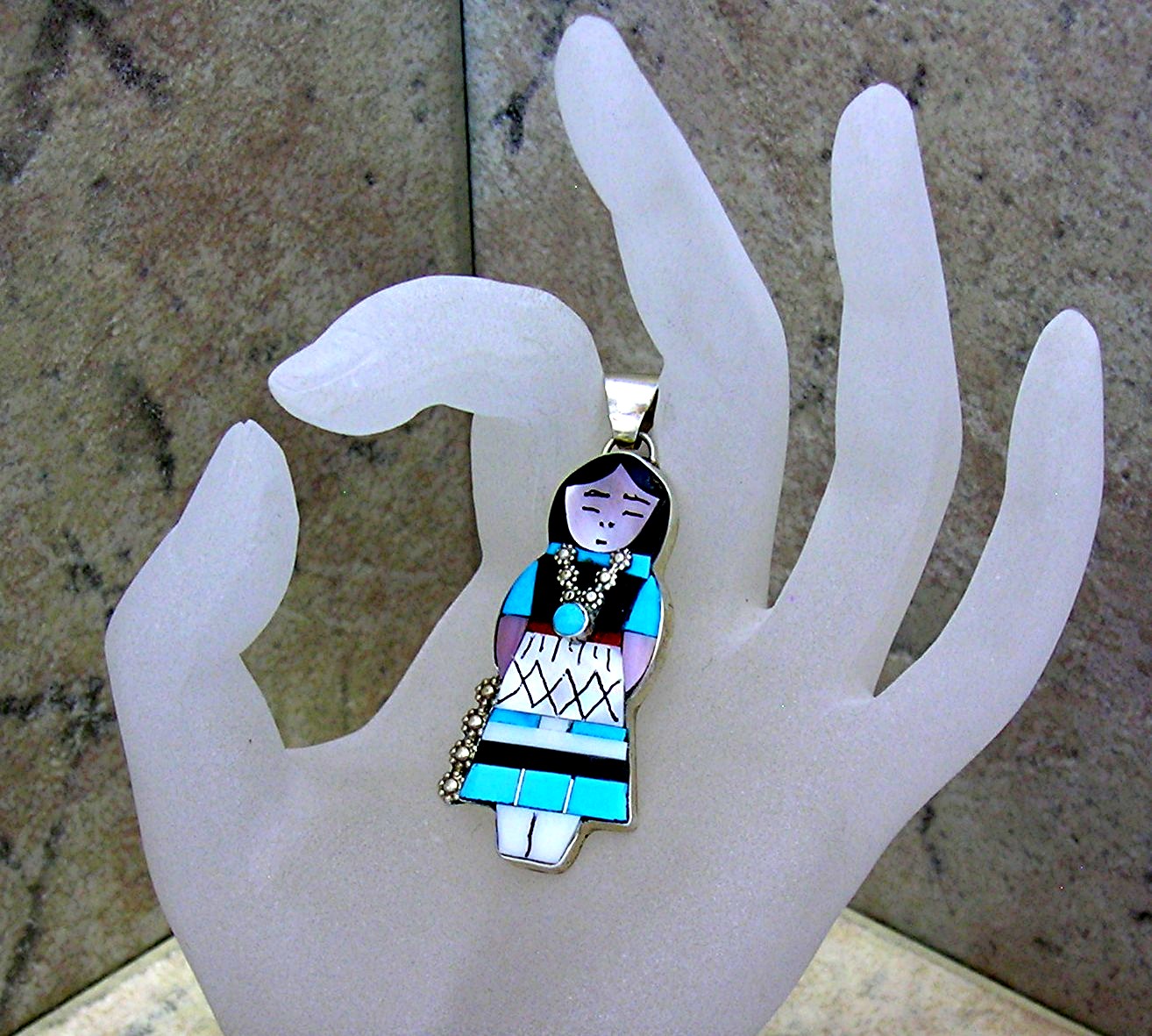 Native American Sterling Silver Zuni Turquoise Onyx Cor