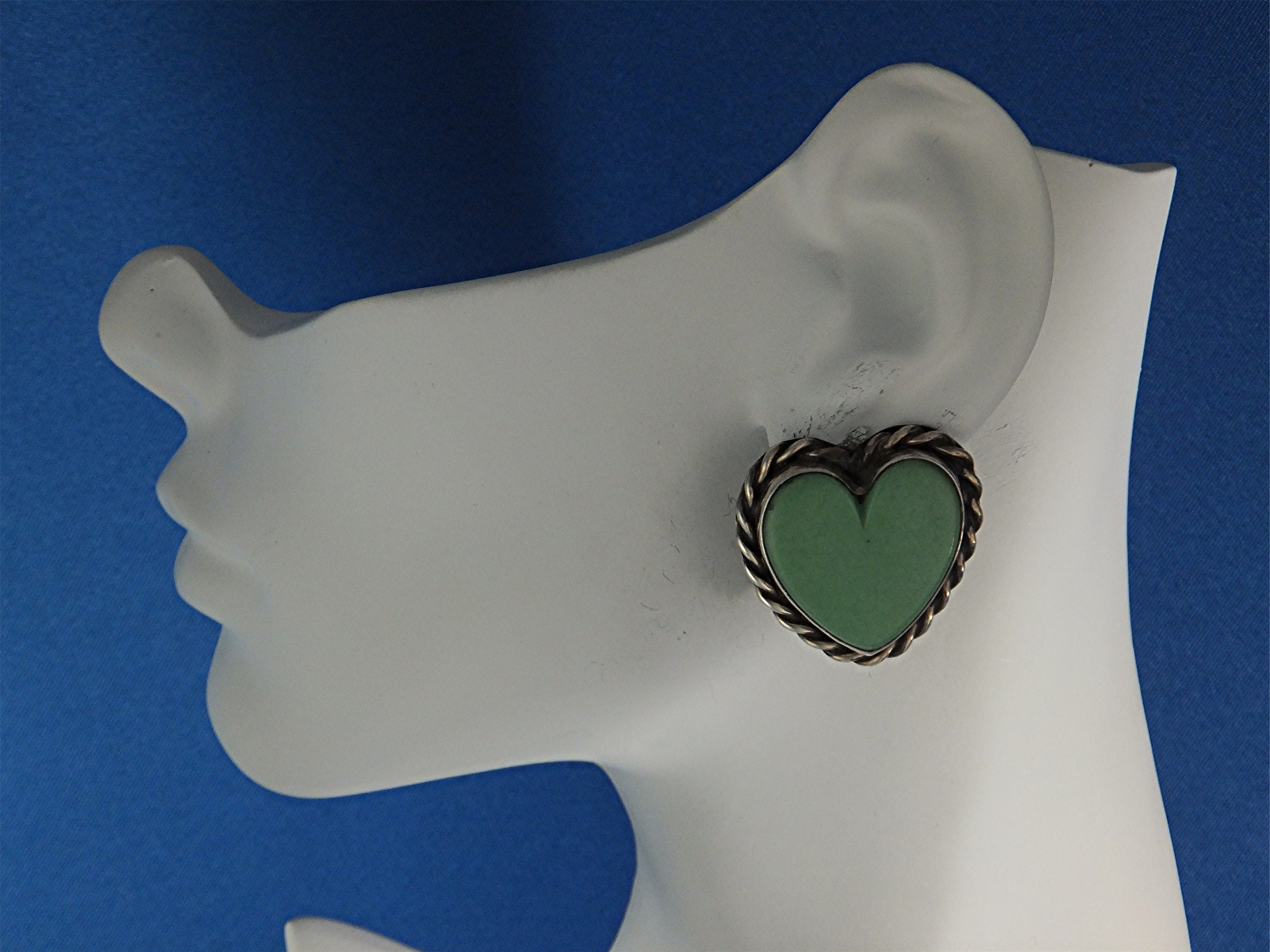 David Troutman Sterling Silver Varicite Heart Clip Earr