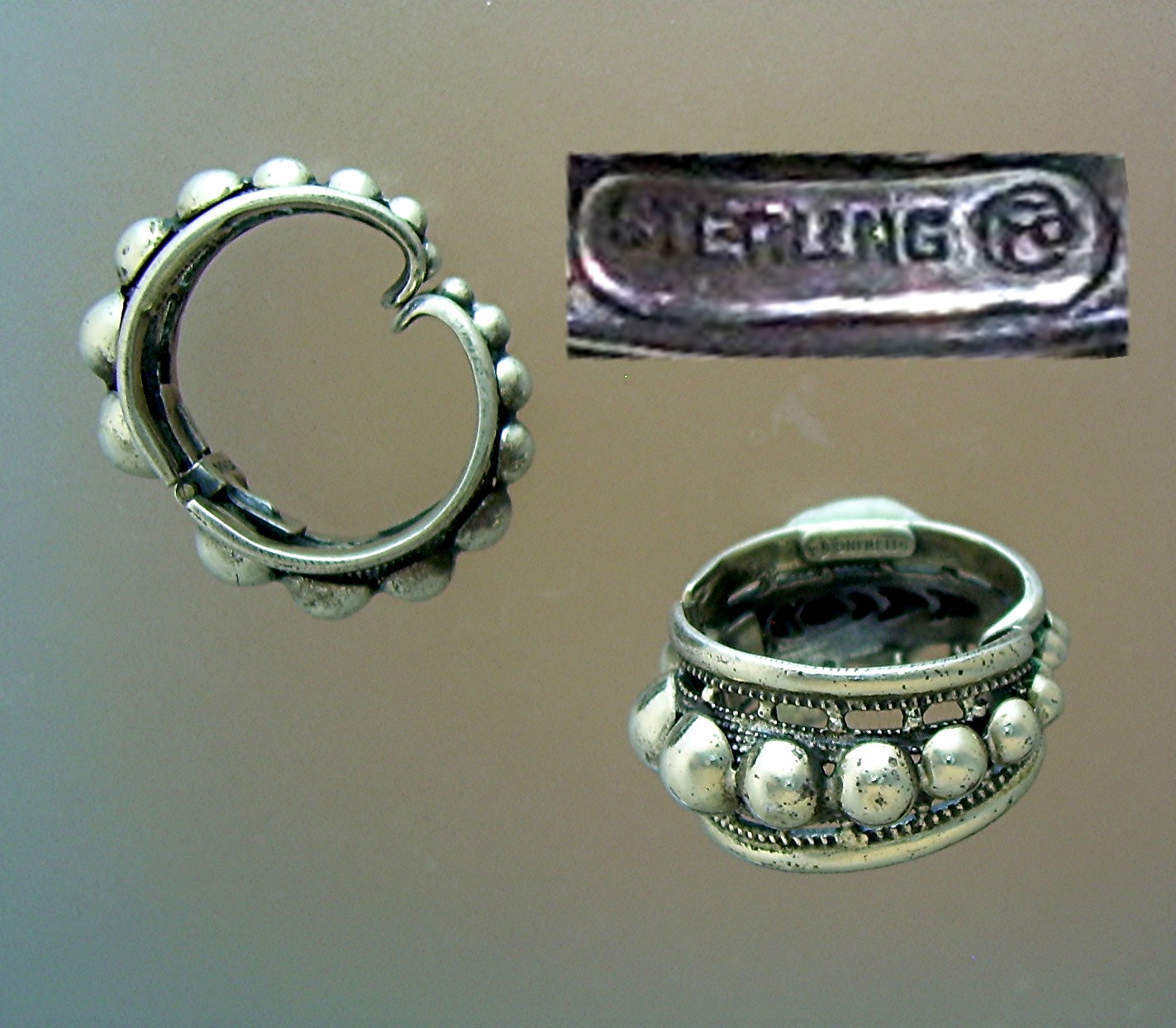 Sterling Silver Balls Clamper Earrings Mexico Signed