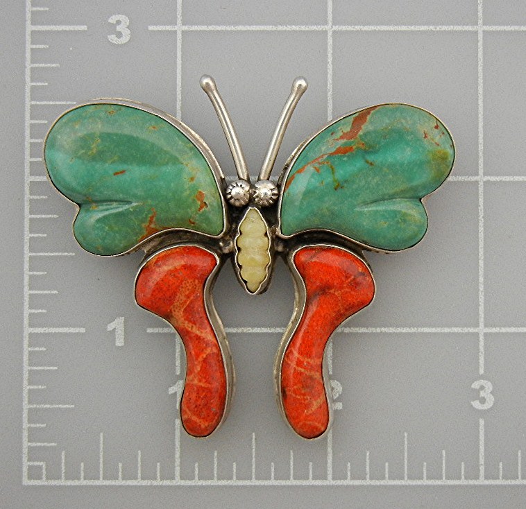 David Troutman Coral Varicite Sterling Silver Buterfly