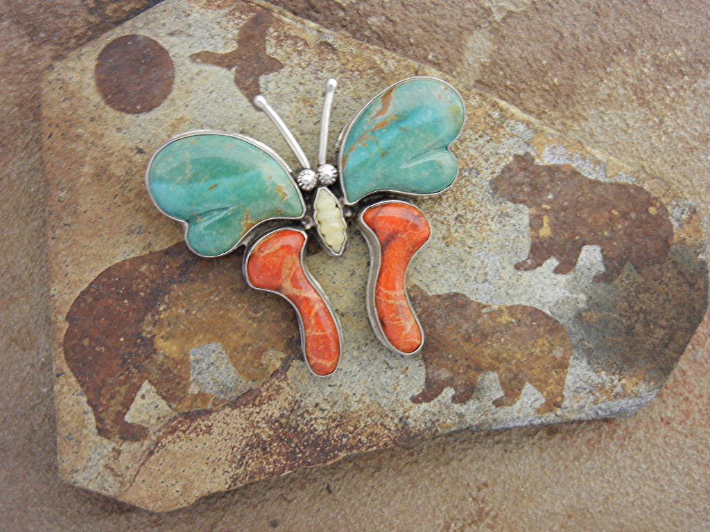 David Troutman Coral Varicite Sterling Silver Buterfly