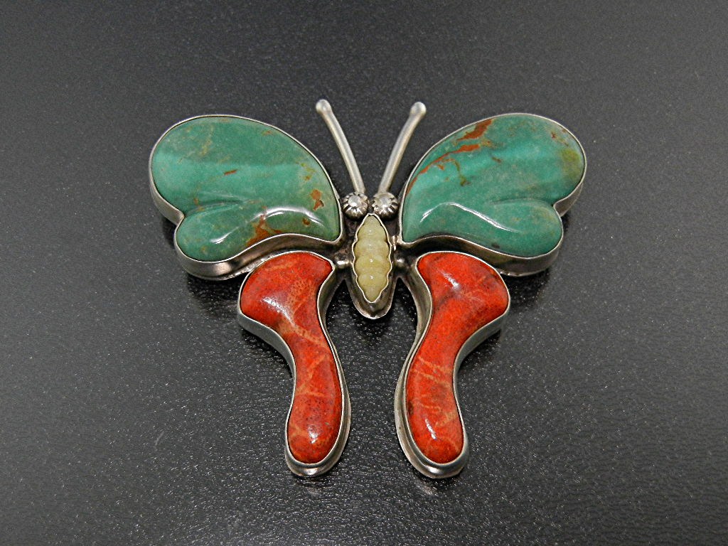 David Troutman Coral Varicite Sterling Silver Buterfly
