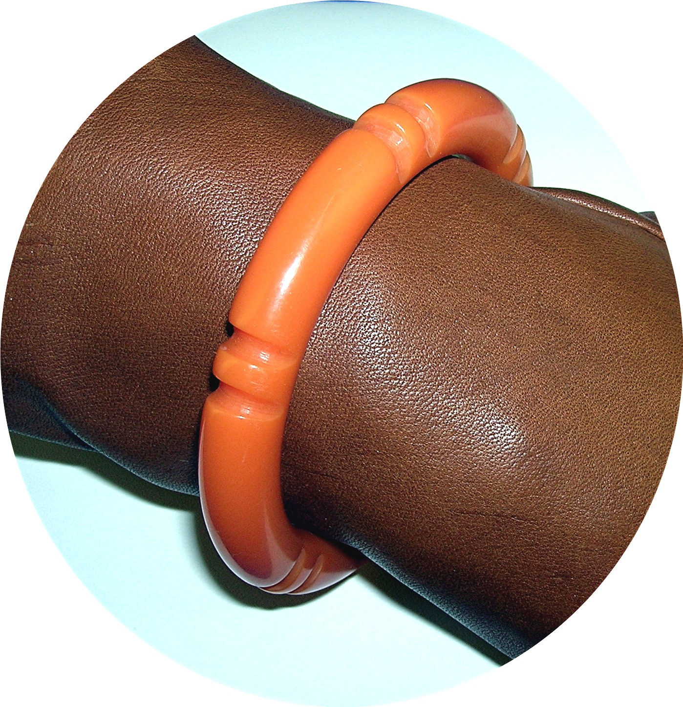 Bakelite Tangerine Carved Bangle bracelet
