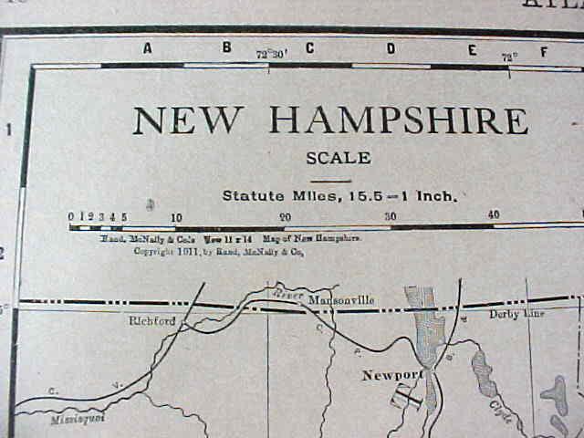 Map Maine New Hampshire 1912 Antique