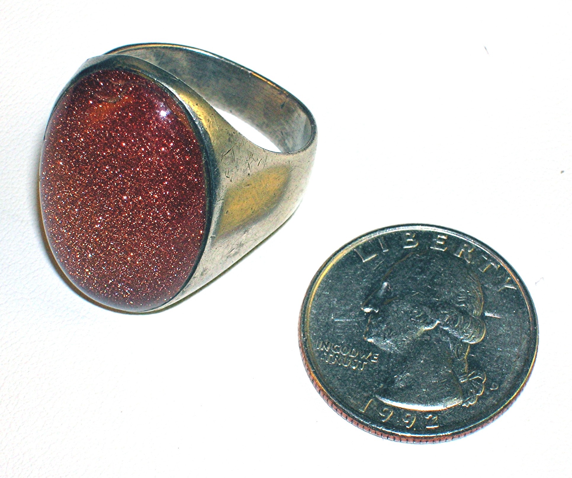 Vintage Sterling Silver and Goldstone Ring