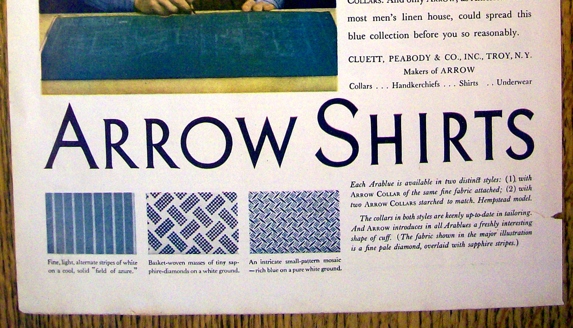 1929 Arrow Arablue Shirts with Man in Arablue Shirt