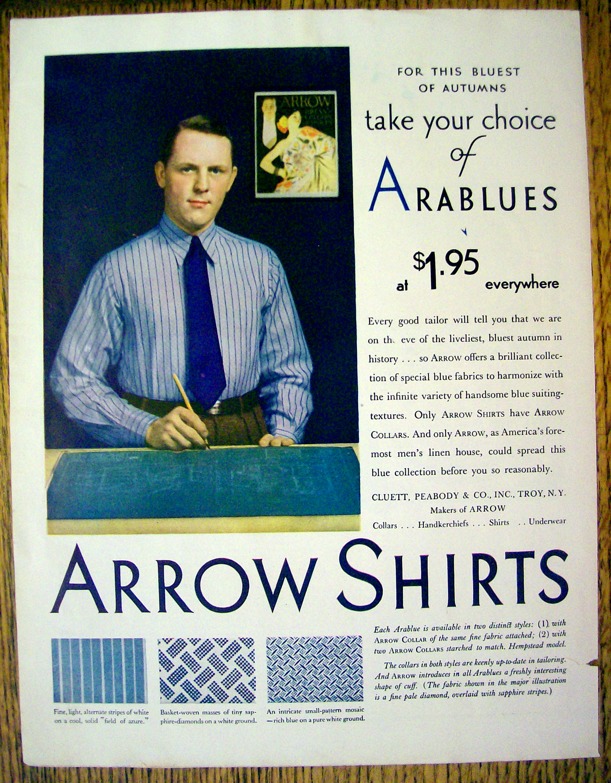 1929 Arrow Arablue Shirts with Man in Arablue Shirt