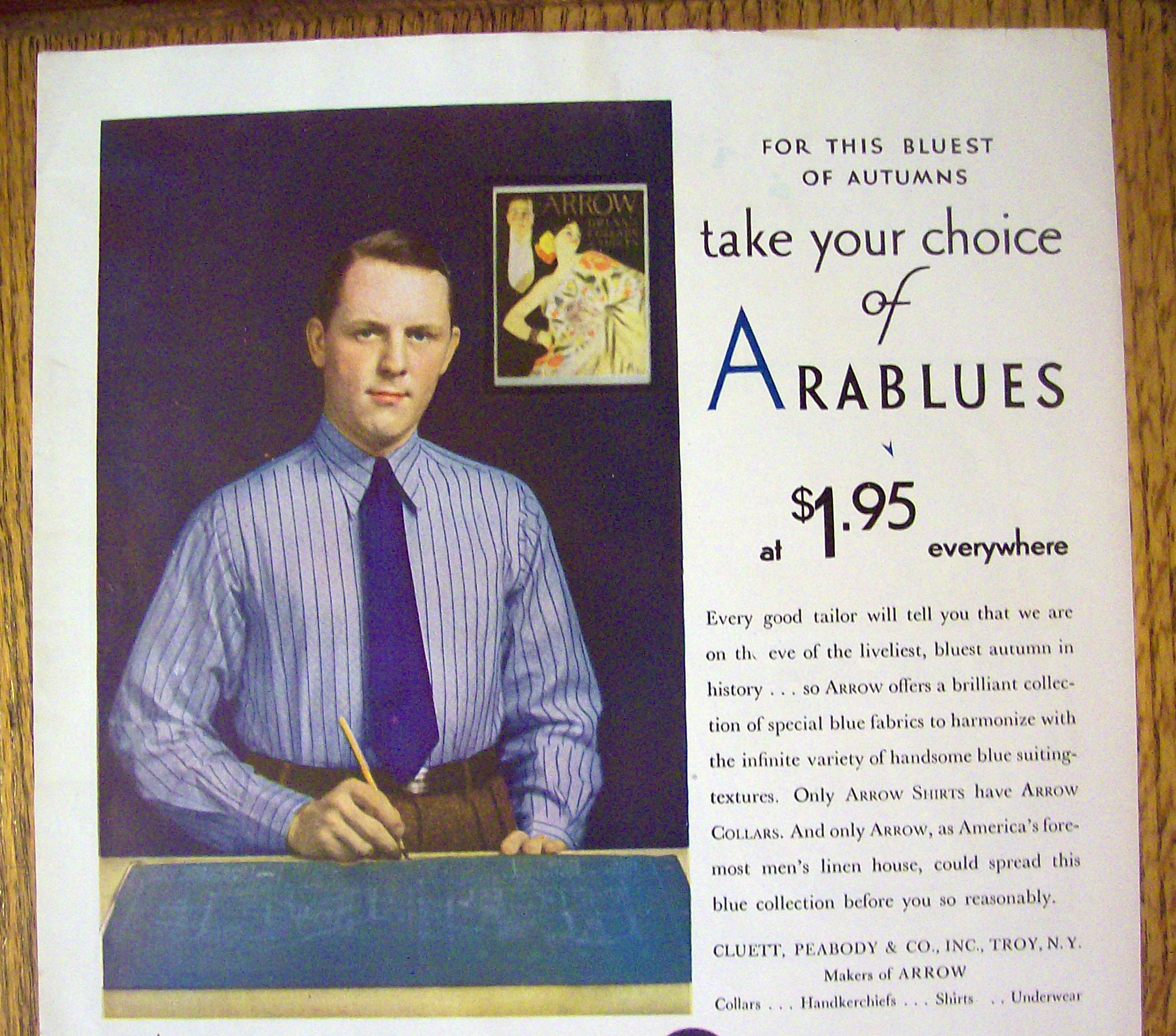 1929 Arrow Arablue Shirts with Man in Arablue Shirt
