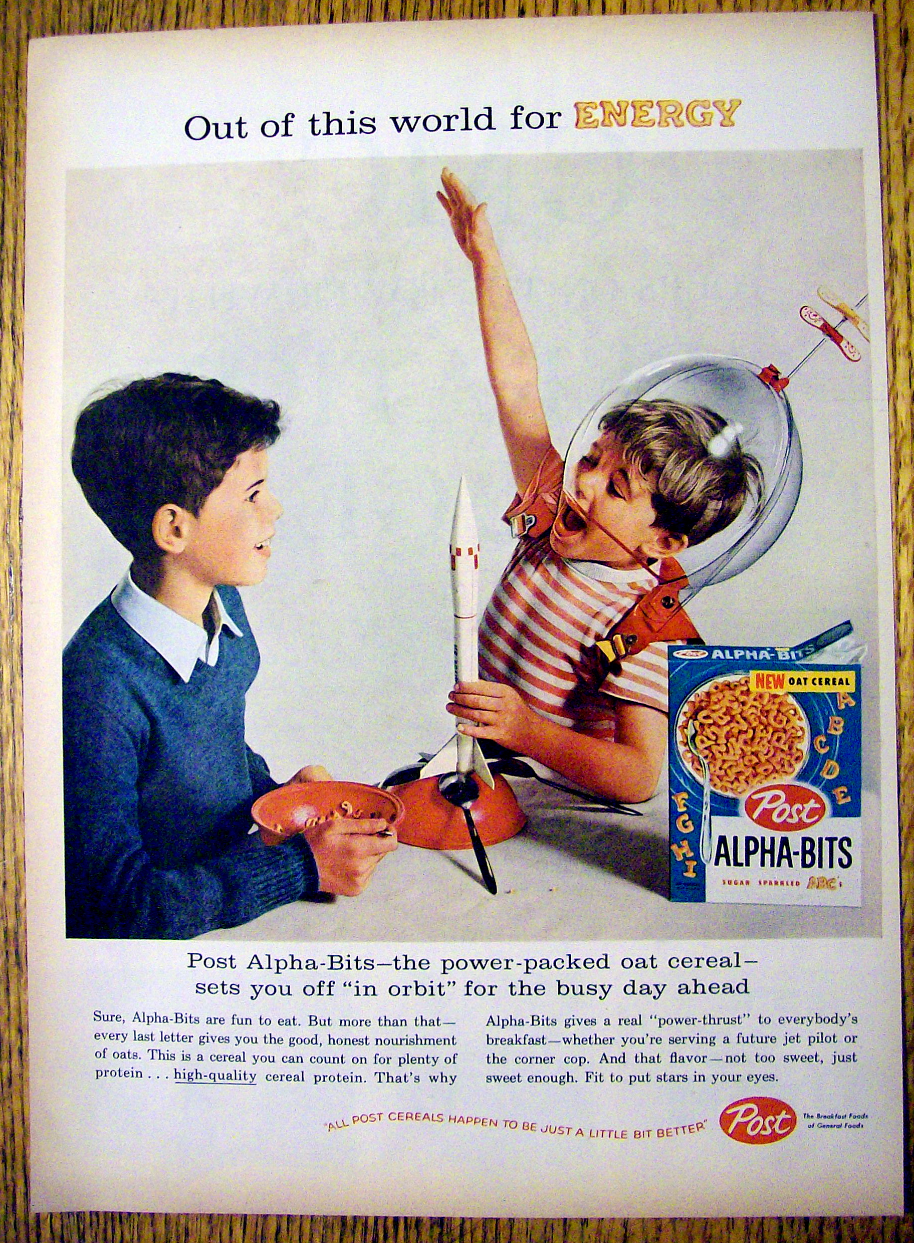 1959 Post Alpha Bits Cereal with Boy in Space Suit