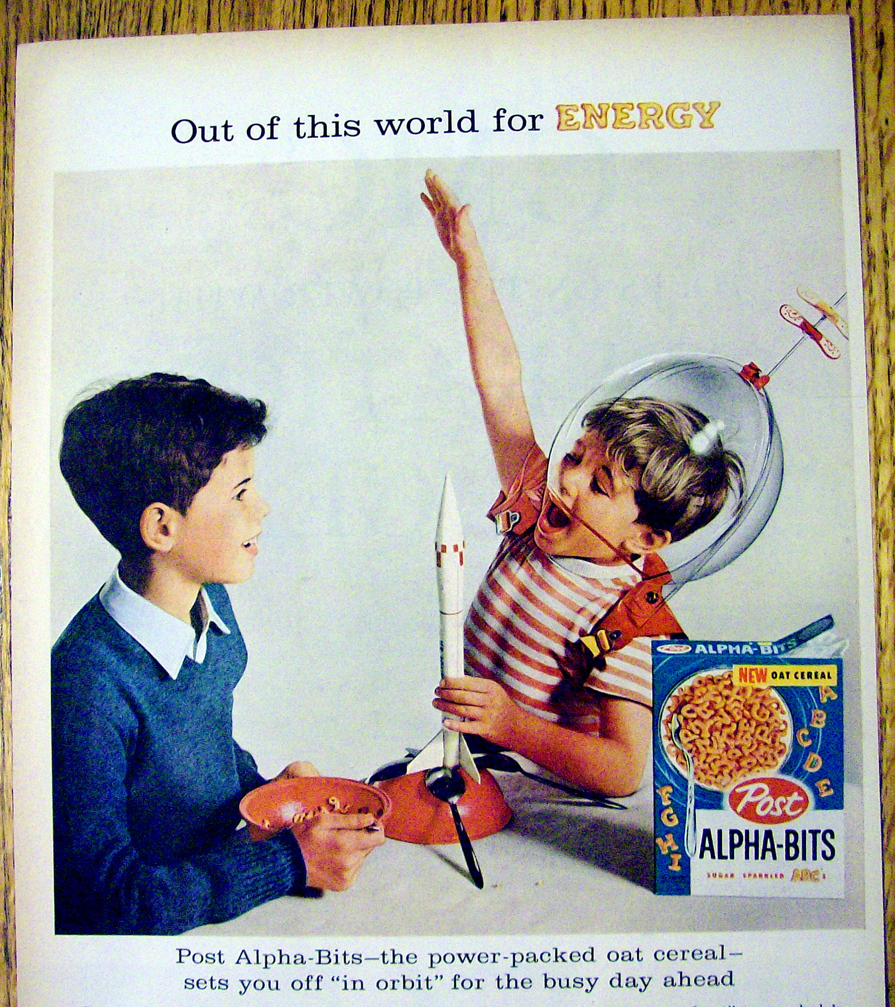 1959 Post Alpha Bits Cereal with Boy in Space Suit