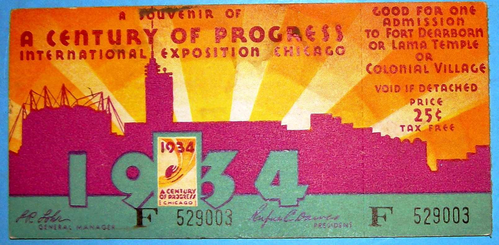 1934 Century of Progress, Ticket Stub