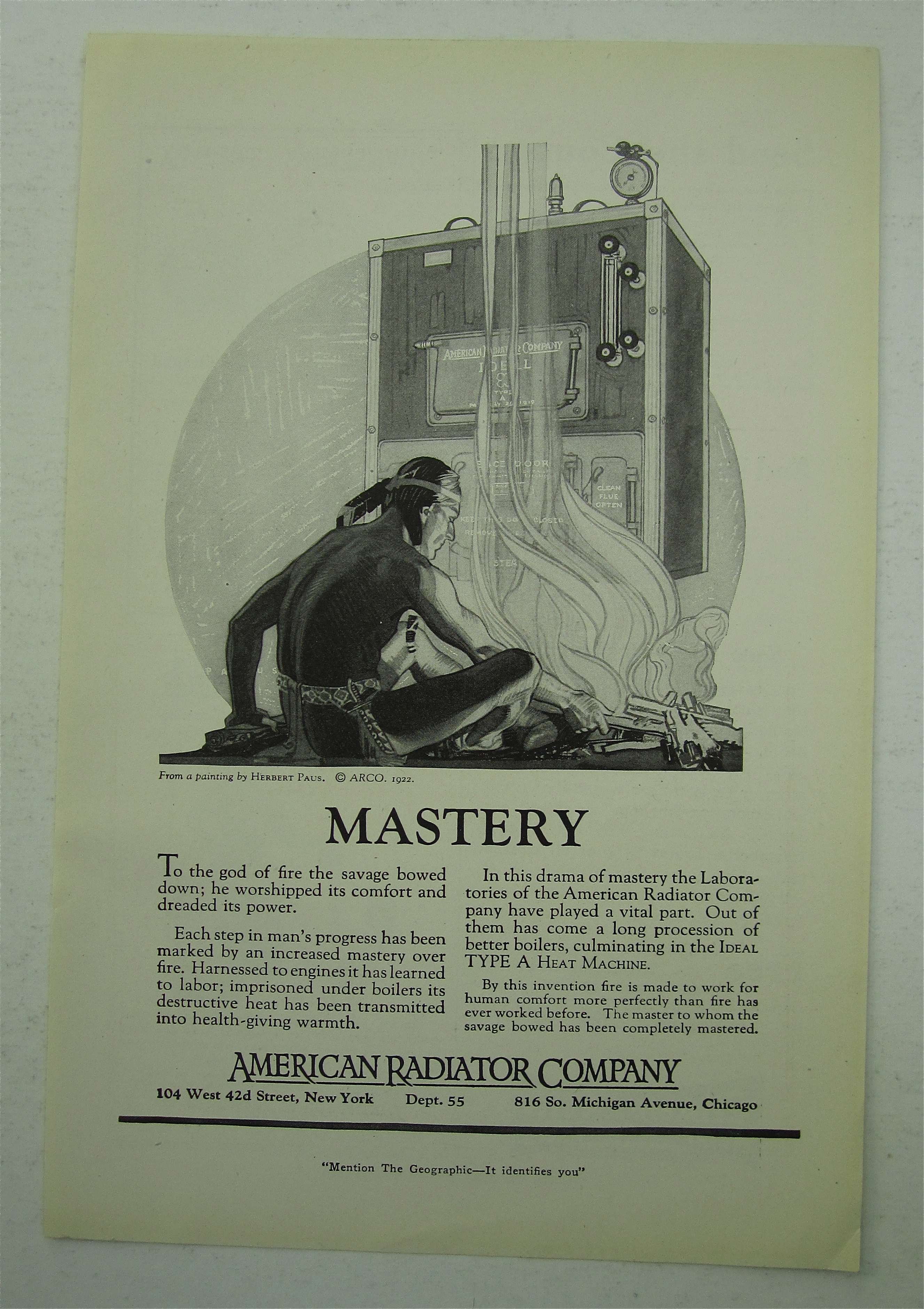 1922 American Radiator Company with Indian & Fire