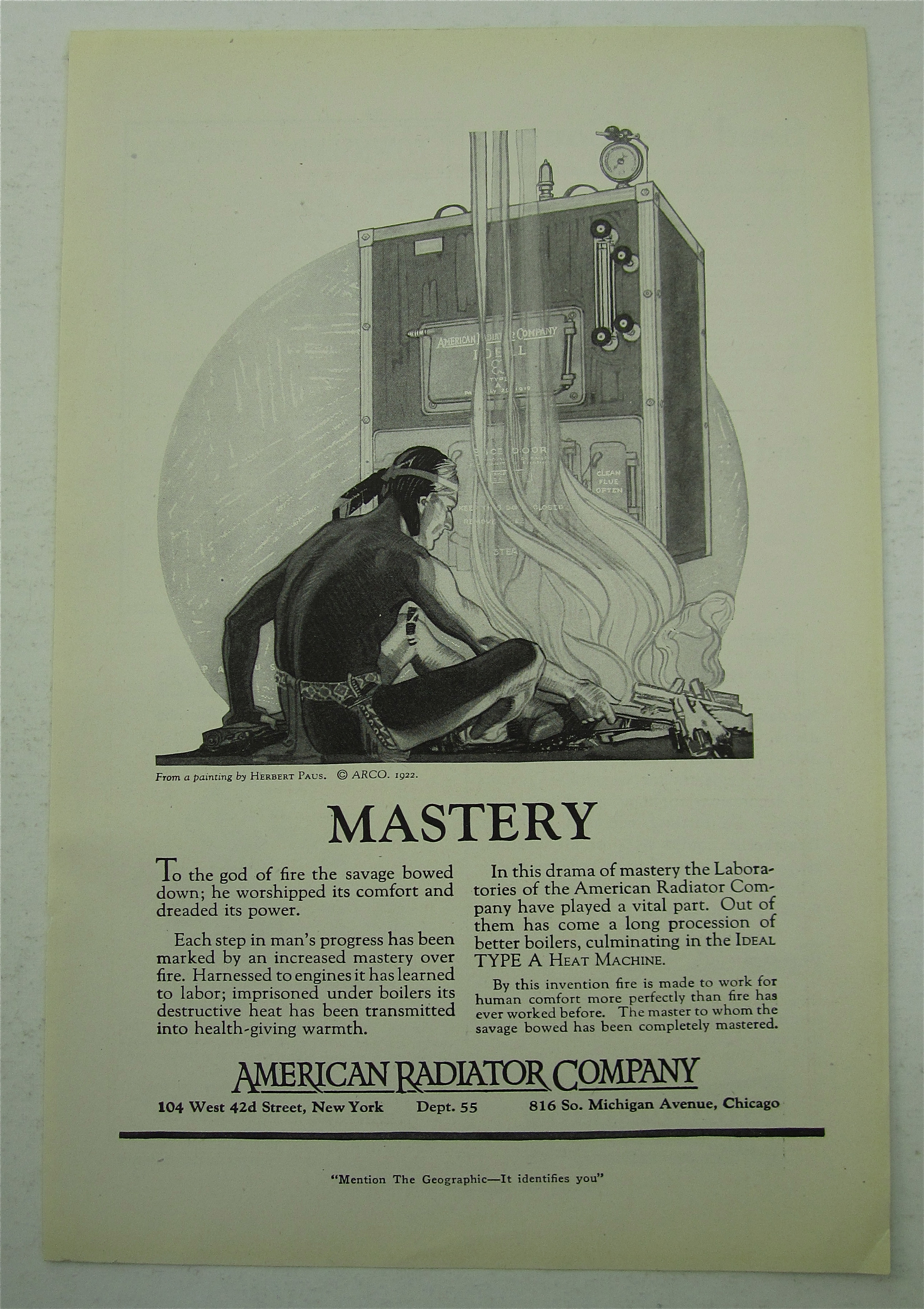 1922 American Radiator Company with Indian & Fire