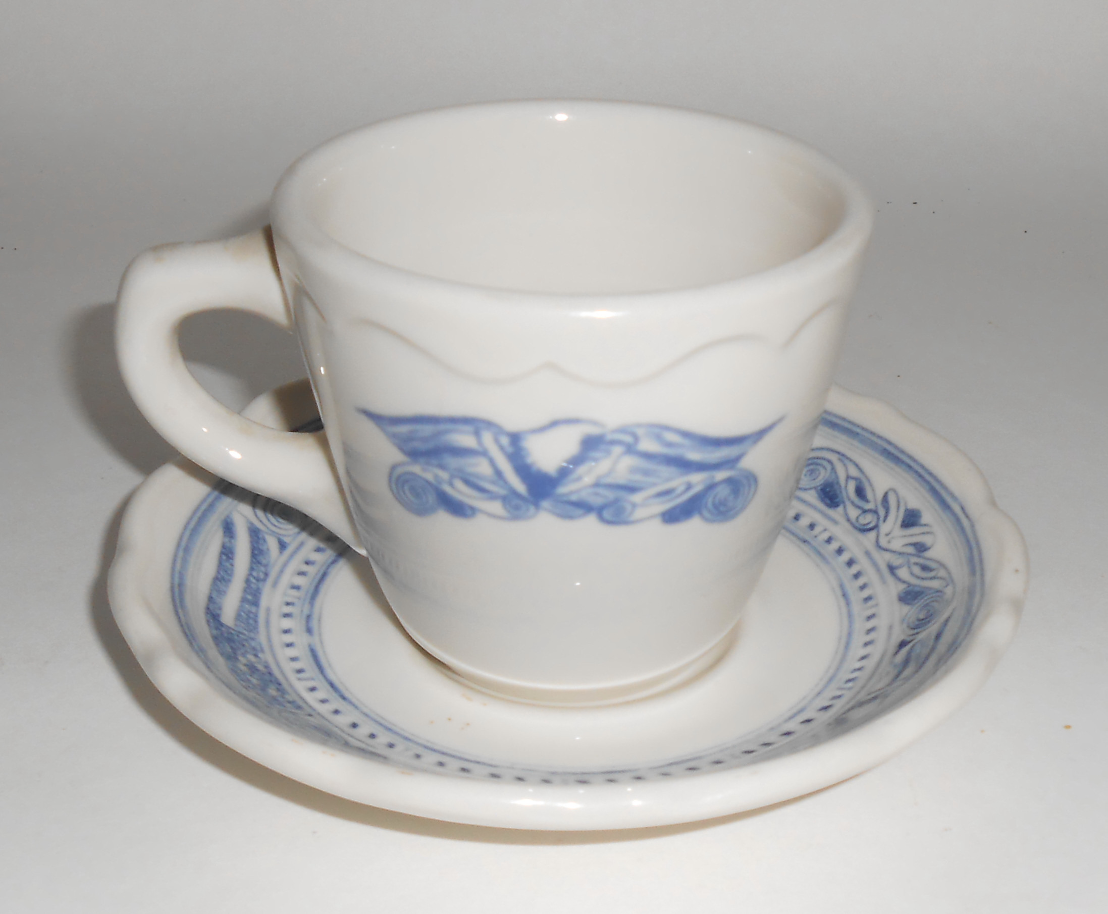Syracuse Restaurant China Blue Eagle & Flag Cup/Saucer