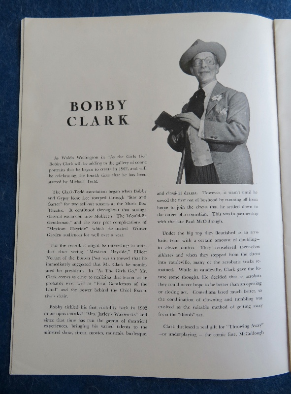 Original 1948 Michael Todd Presents Bobby Clark In Musical Comedy As The Girls Go Theater Program (Petty Cover)