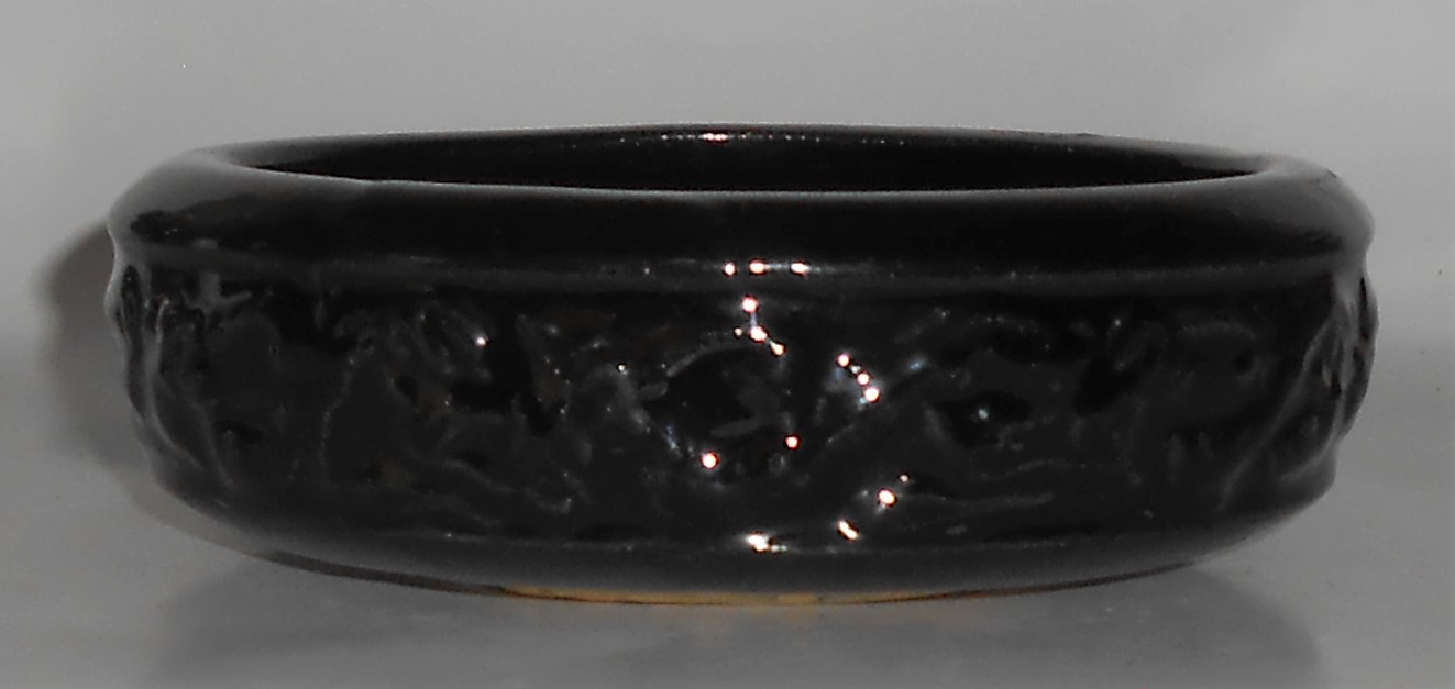 American Art Pottery Black Low Floral Bowl