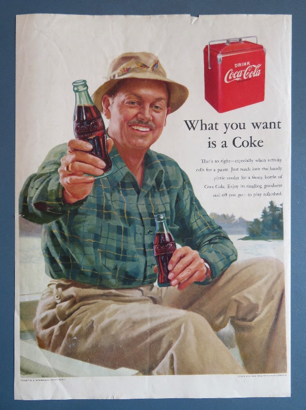 1952 Coca Cola (Coke) with Man in a Boat Holding a Bottle of Coke