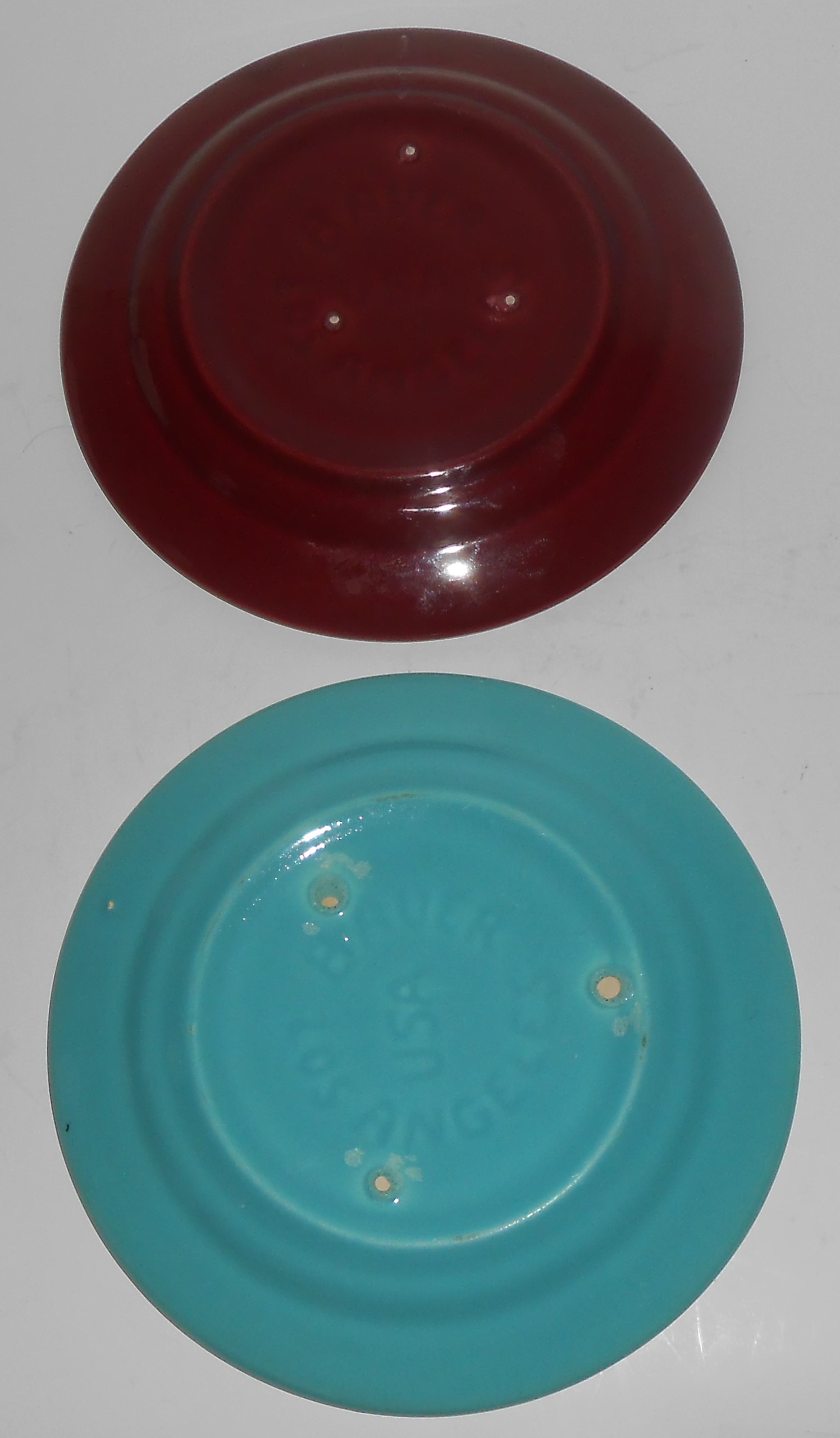 Bauer Pottery La Linda Pair Burgundy/Turquoise Saucers