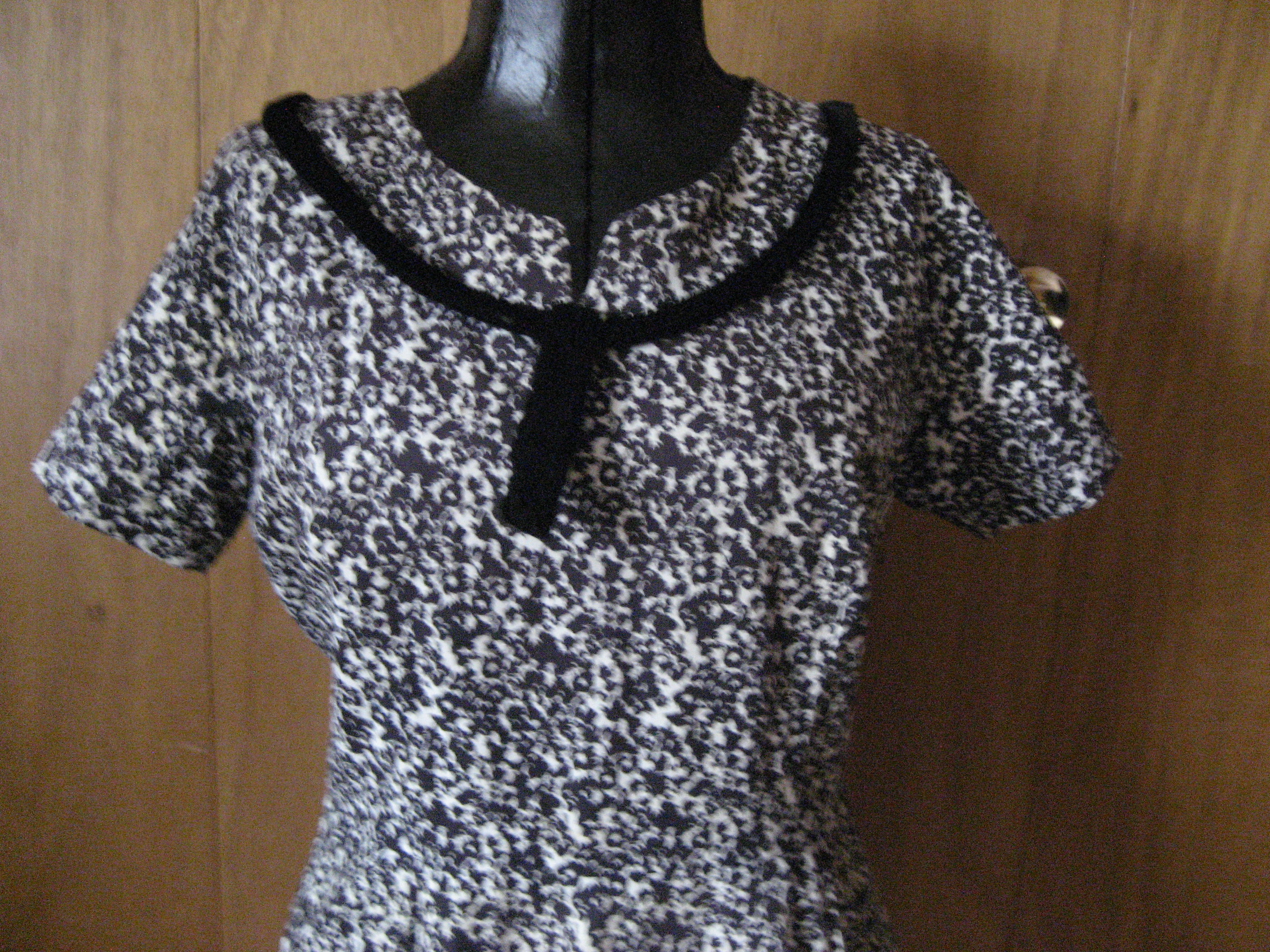 Black and White Dress with Velvet Ribbon Around the Neck