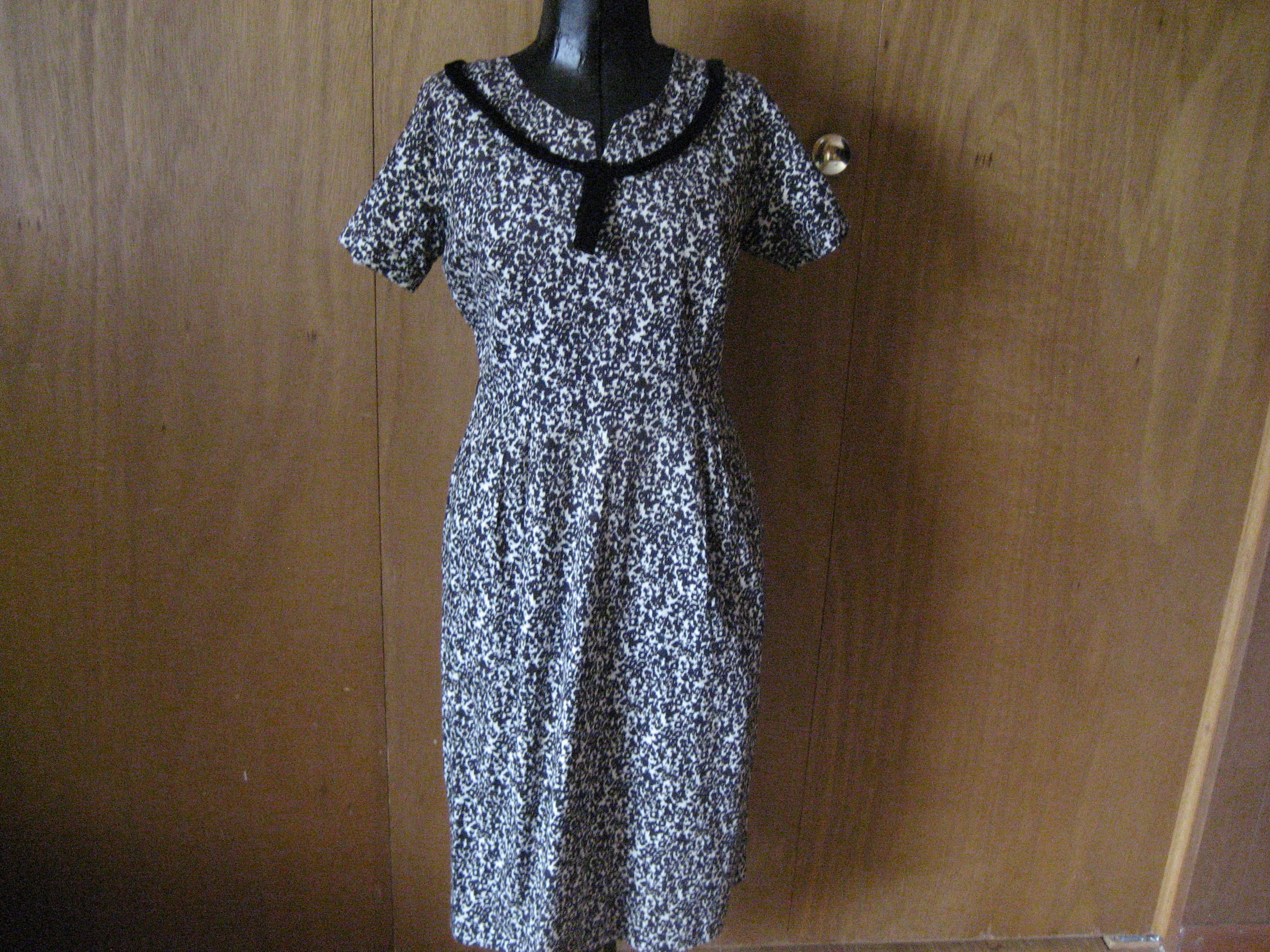 Black and White Dress with Velvet Ribbon Around the Neck