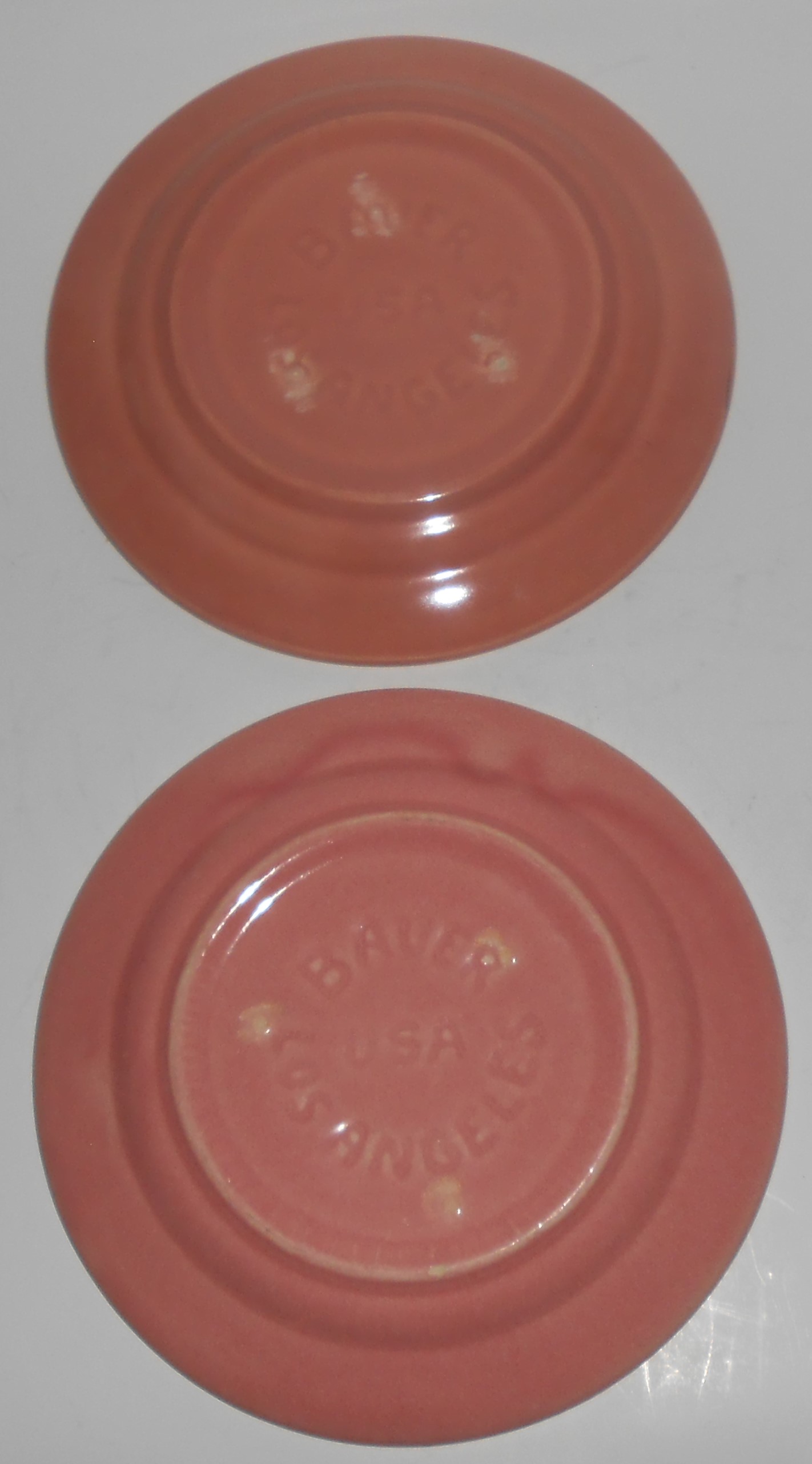 Bauer Pottery La Linda Pair Gloss Pink Saucers