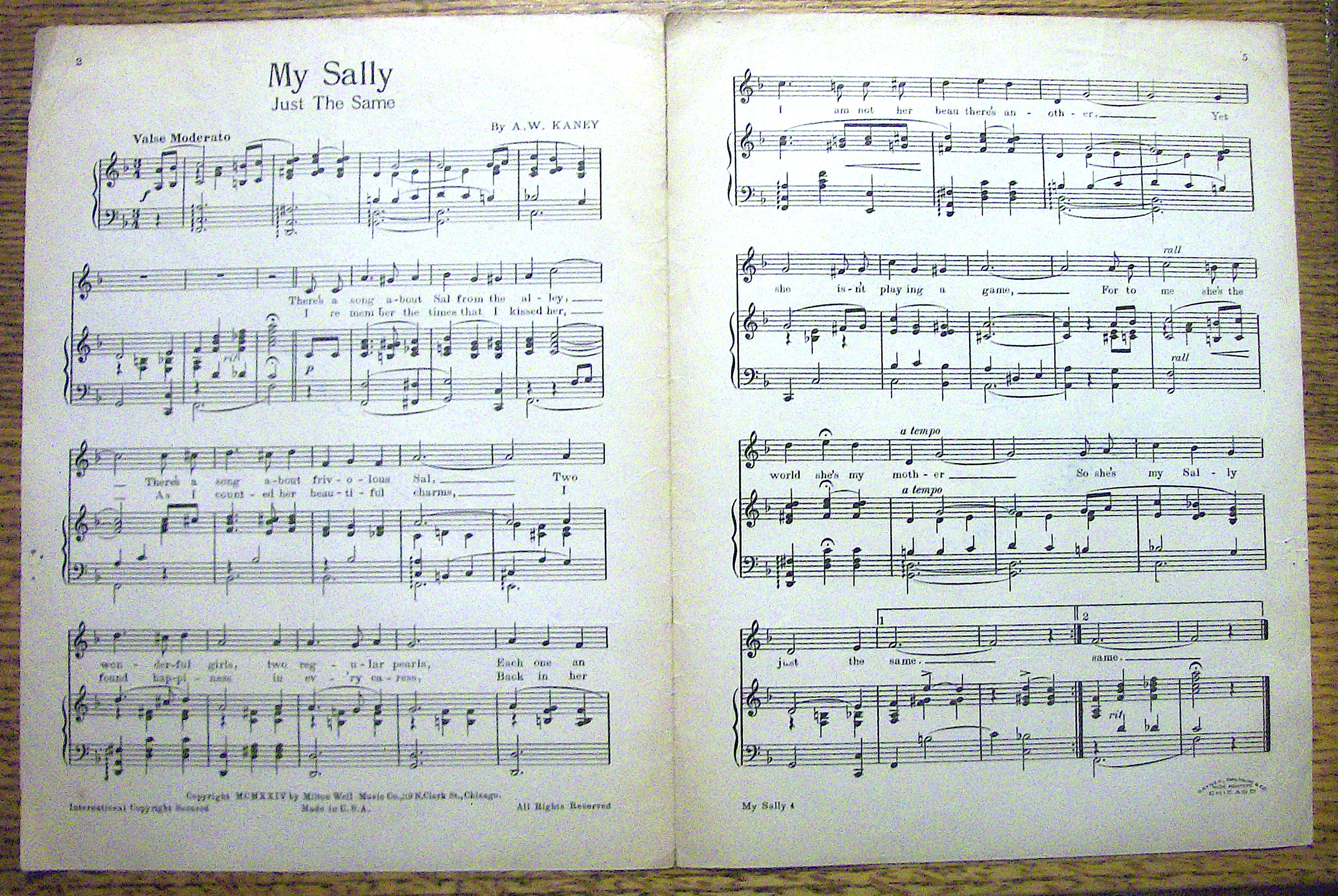 Sheet Music For 1924 My Sally