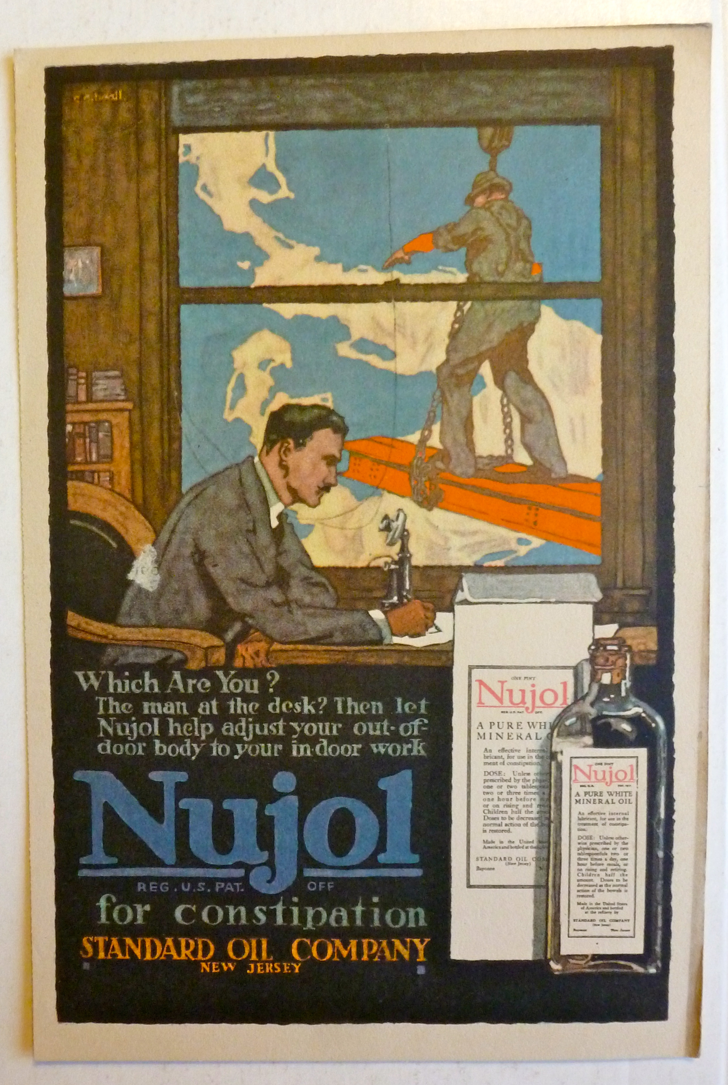 1917 Nujol For Constipation w/ Man Sitting At Table