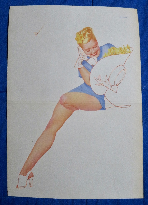 Original 1946 Sexy Pin Up Girl Talking On Telephone While Holding Hat With Flowers In It By George Petty