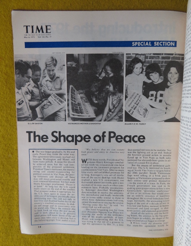 Time Magazine November 6, 1972 The Shape Of Peace