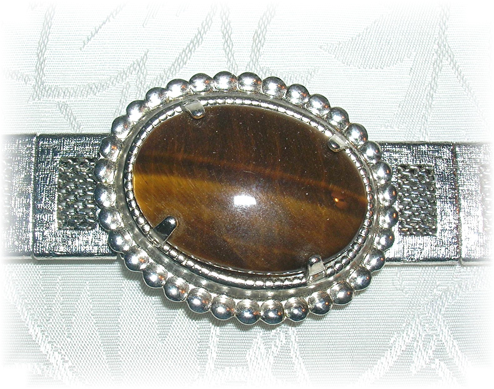 Brushed Silvertone Tiger Eye Bracelet
