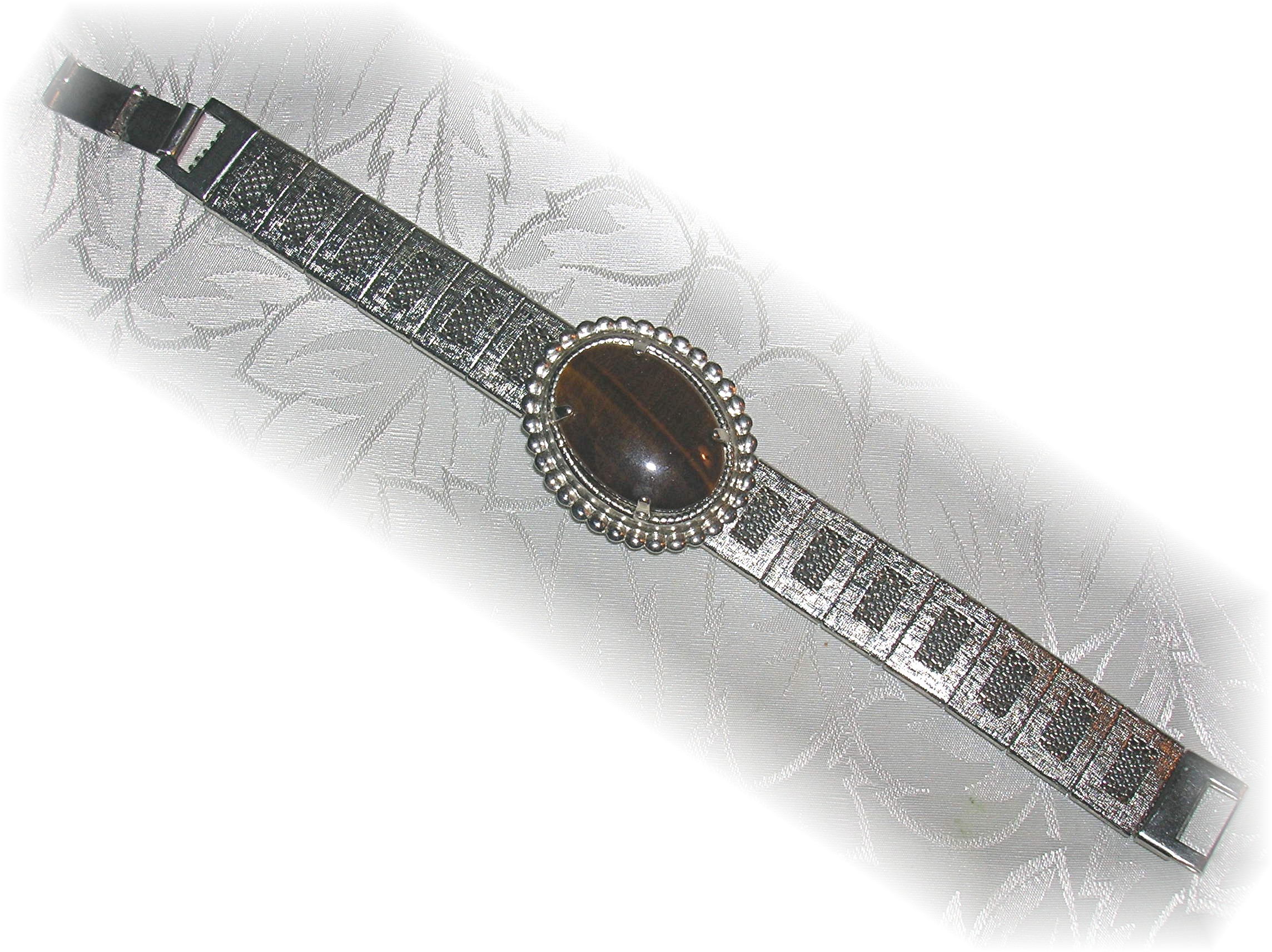 Brushed Silvertone Tiger Eye Bracelet
