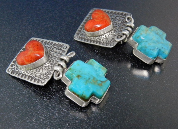 David Troutman Sterling Silver Turquoise Coral Earrings