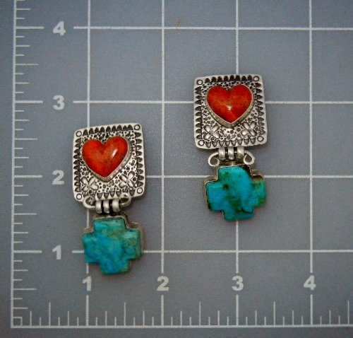 David Troutman Sterling Silver Turquoise Coral Earrings