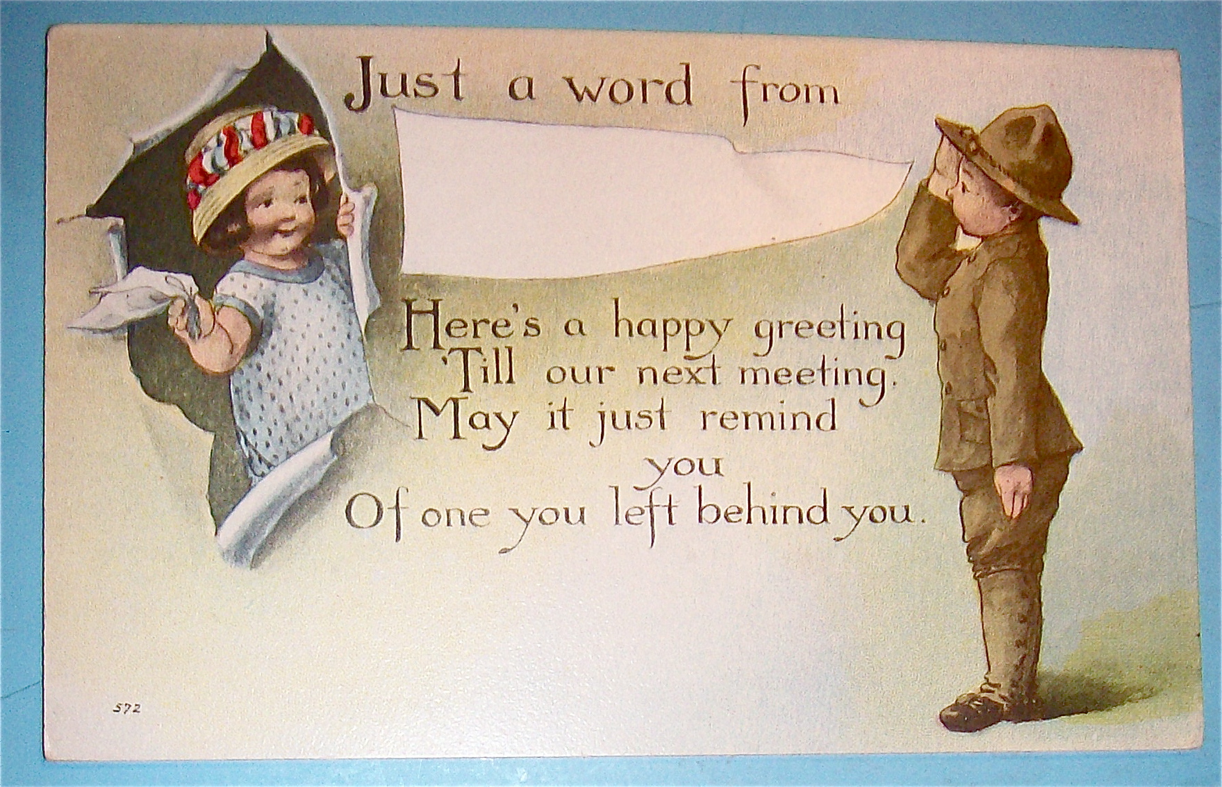Soldier Boy At Attention with Girl Postcard