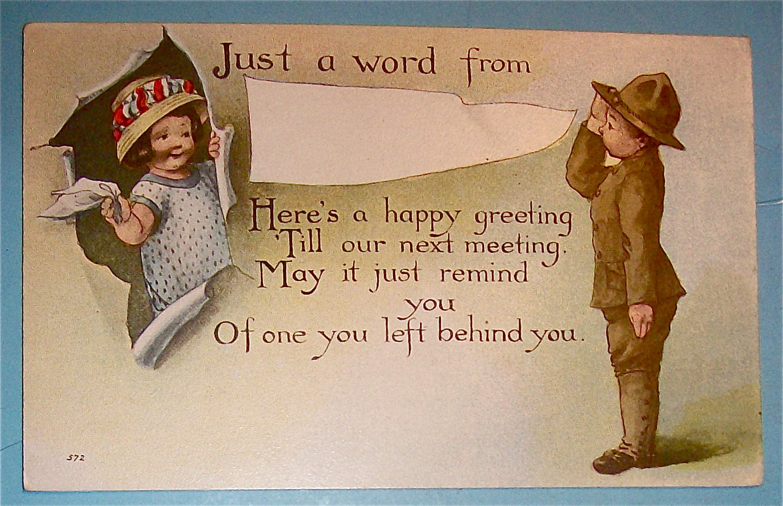 Soldier Boy At Attention with Girl Postcard