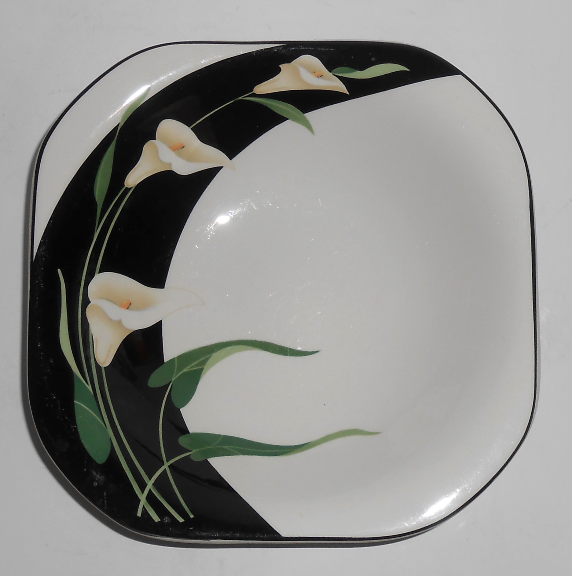 Sango Japan China Porcelain Black Lilies Soup/Cereal