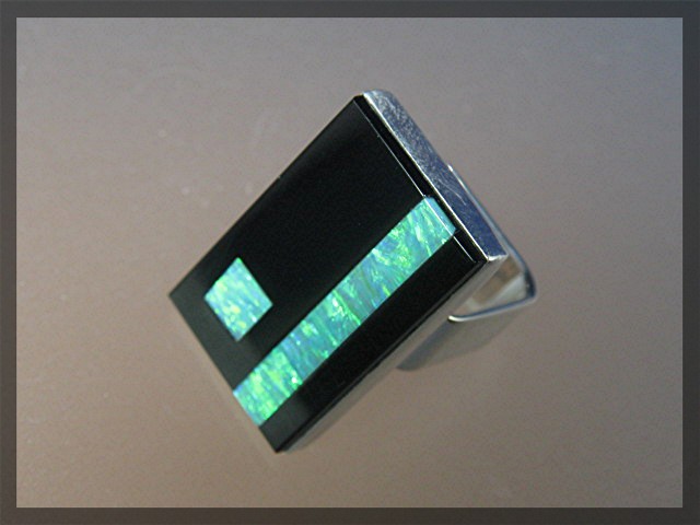 Sterling Silver Green Blue Opal Onyx Ring Designer JS