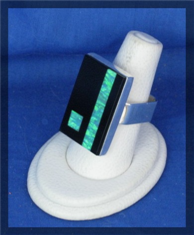 Sterling Silver Green Blue Opal Onyx Ring Designer JS