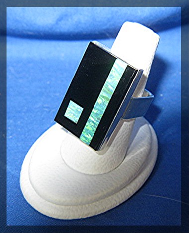 Sterling Silver Green Blue Opal Onyx Ring Designer JS