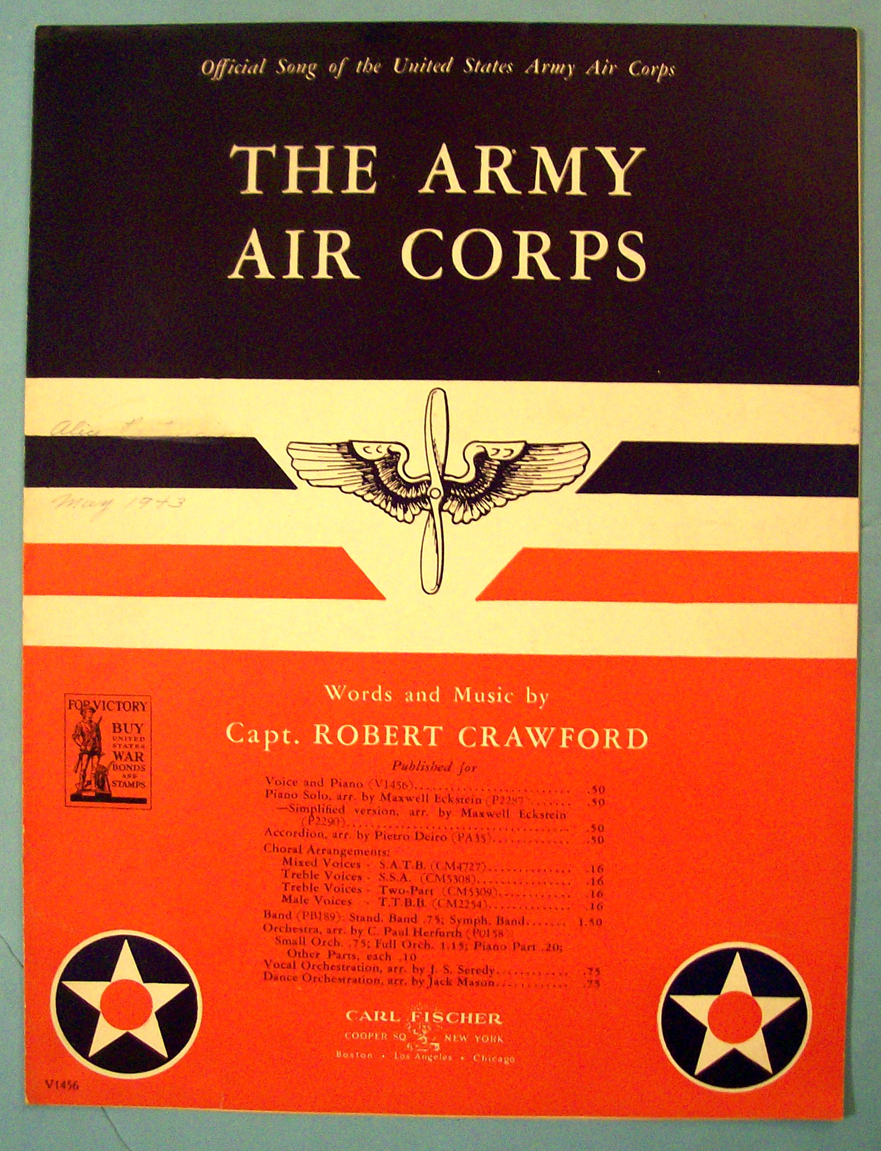 Sheet Music For 1942 The Army Air Corps