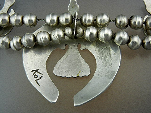 Navajo Sterling Silver Chip Inlay Birds Squash Blossom