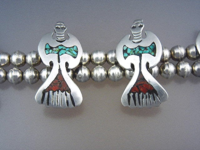 Navajo Sterling Silver Chip Inlay Birds Squash Blossom