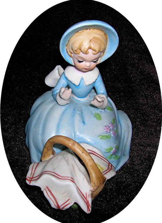 Figurine Girl In Blue Bonnet With Basket