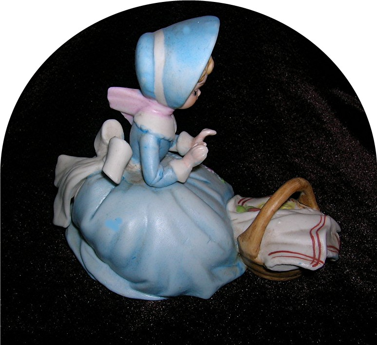 Figurine Girl In Blue Bonnet With Basket