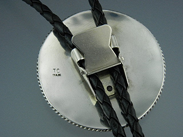 Navajo Sterling Silver Leather Bolo Tie Tommy Charlie