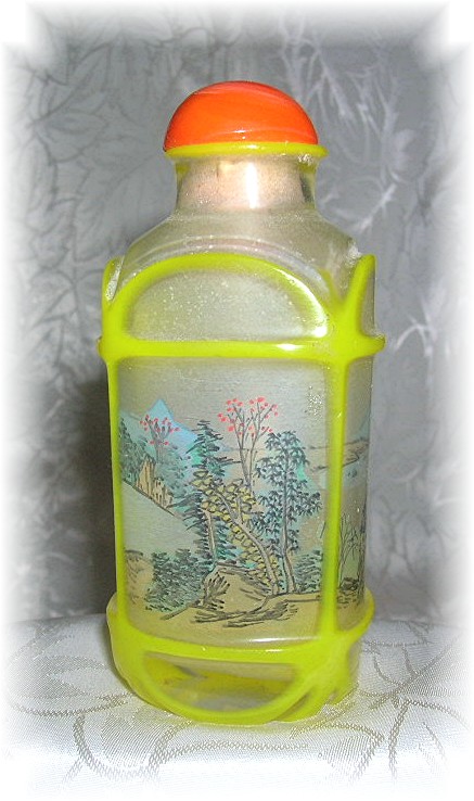 Reverse  Painted Snuff Bottle Orange Top