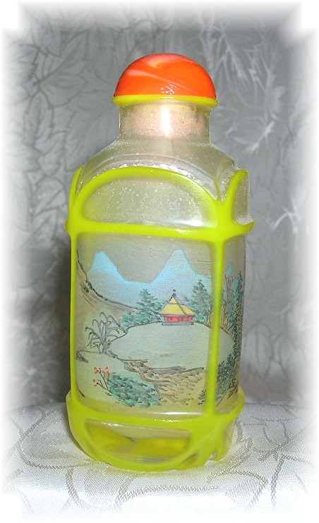 Reverse  Painted Snuff Bottle Orange Top